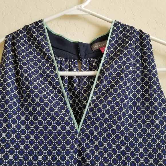 Vince Camuto Halter Neck Blue with Mint trim Printed Blouse S - Picture 2 of 6